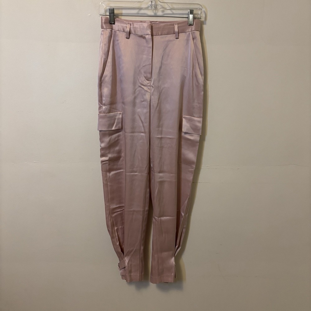 Aritzia Babaton Pink Refined‎ Satin Cargo Pants Cuff Buckle Ankle 2 Coquette